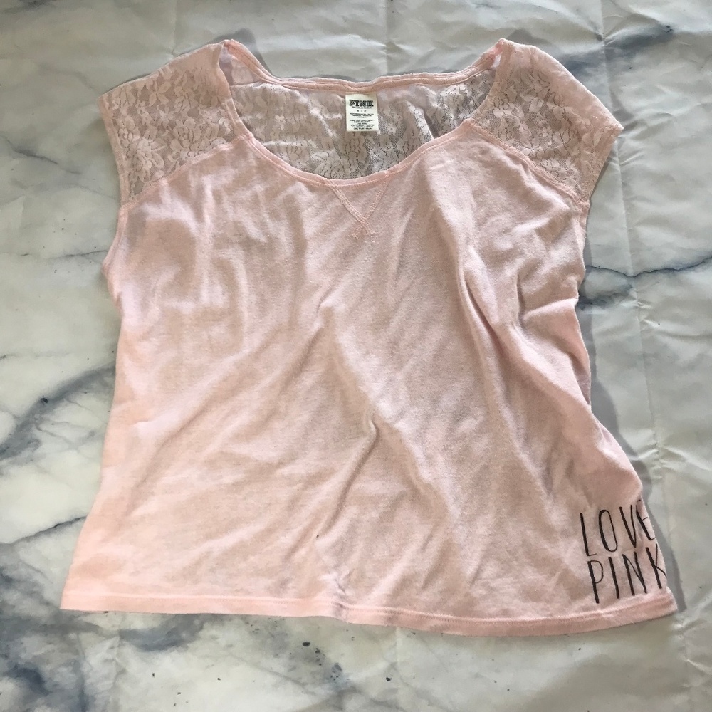 Victoria's Secret PINK Light Pink Lace Back Tee - Picture 1 of 6